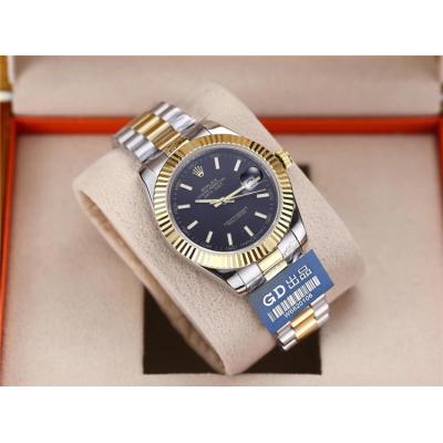 Replica Datejust Japan Miyota 8215 Automatic  Mens Watch Black Dial Oyster Bracelet Two Tone Yellow Gold B E190