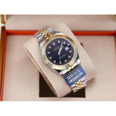 Replica Datejust Japan Miyota 8215 Automatic  Mens Watch Black Dial Oyster Bracelet Two Tone Yellow Gold B E190