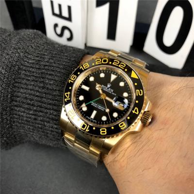 Replica GMT-Master II A21J Automatic Mens Watch Black Dial Oyster Bracelet Two Tone Yellow Gold E201