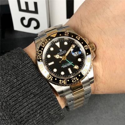 Replica GMT-Master II A21J Automatic Mens Watch Black Dial Oyster Bracelet Two Tone Yellow Gold E201