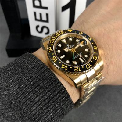 Replica GMT-Master II A21J Automatic Mens Watch Black Dial Oyster Bracelet Two Tone Yellow Gold E201