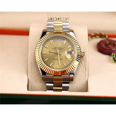 Replica  Day-Date  Miyota 8285 Automatic  Mens Watch  White Dial Oyster Bracelet Two Tone Yellow Gold C E206