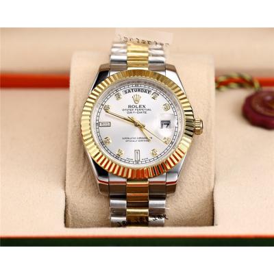 Replica  Day-Date  Miyota 8285 Automatic  Mens Watch  White Dial Oyster Bracelet Two Tone Yellow Gold C E206