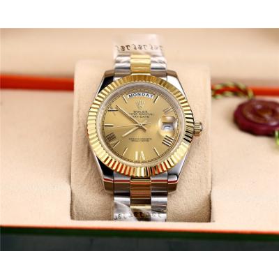 Replica  Day-Date  Miyota 8285 Automatic  Mens Watch  White Dial Oyster Bracelet Two Tone Yellow Gold C E206