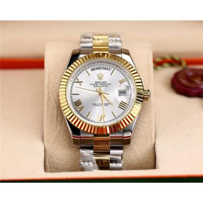 Replica  Day-Date  Miyota 8285 Automatic  Mens Watch  White Dial Oyster Bracelet Two Tone Yellow Gold C E206