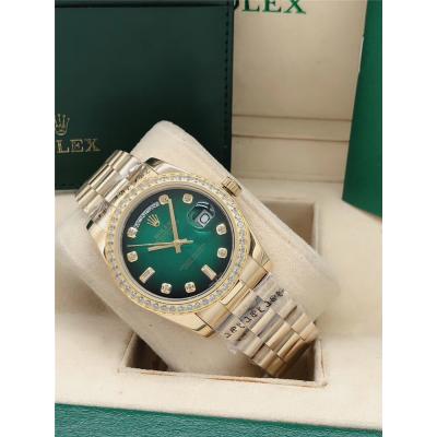 Replica  Day-Date A2813 Automatic Movement Mens Watch Green Dial Oyster Bracelet Yellow Gold E212