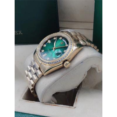 Replica  Day-Date A2813 Automatic Movement Mens Watch Green Dial Oyster Bracelet Yellow Gold E212