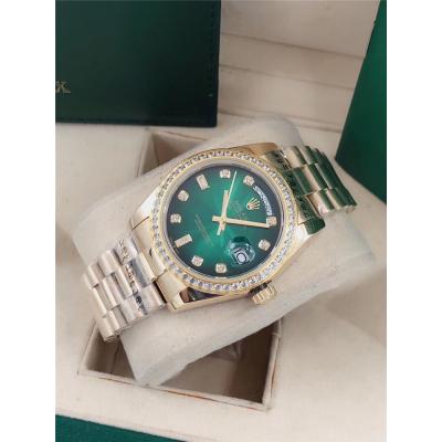 Replica  Day-Date A2813 Automatic Movement Mens Watch Green Dial Oyster Bracelet Yellow Gold E212