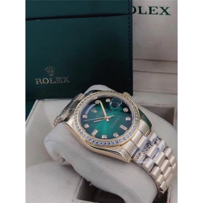 Replica  Day-Date A2813 Automatic Movement Mens Watch Green Dial Oyster Bracelet Yellow Gold E212