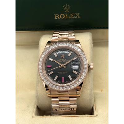 Replica  Day-Date A2813 Automatic Movement Mens Watch Black Dial Oyster Bracelet Rose Gold B E214