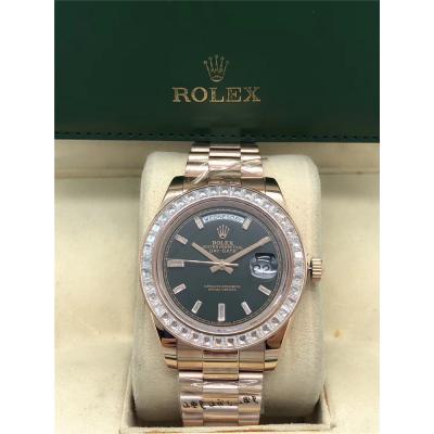 Replica  Day-Date A2813 Automatic Movement Mens Watch Black Dial Oyster Bracelet Rose Gold B E214