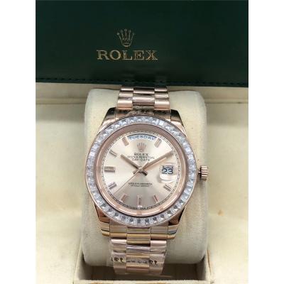 Replica  Day-Date A2813 Automatic Movement Mens Watch Black Dial Oyster Bracelet Rose Gold B E214