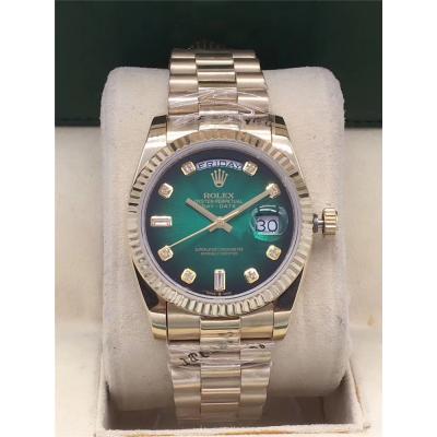 Replica Day-Date A2813 Automatic Movement Mens Watch Green Dial Oyster Bracelet Yellow Gold E218