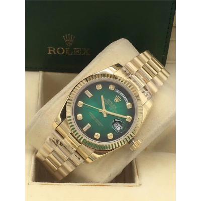 Replica Day-Date A2813 Automatic Movement Mens Watch Green Dial Oyster Bracelet Yellow Gold E218