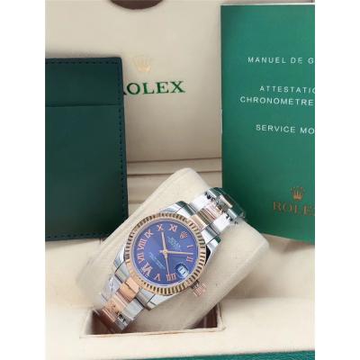 Replica Datejust A2813 Automatic Movement Womens Watch Blue Dial Oyster Bracelet Rose Gold B E239