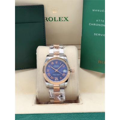 Replica Datejust A2813 Automatic Movement Womens Watch Blue Dial Oyster Bracelet Rose Gold B E239