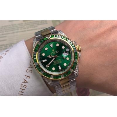 Replica Submariner A21J Automatic Movement Mens Watch Green Dial Oyster Bracelet Yellow Gold E245