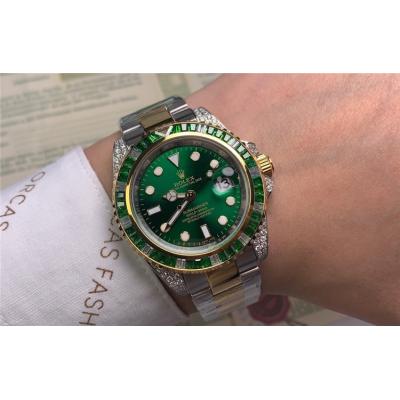 Replica Submariner A21J Automatic Movement Mens Watch Green Dial Oyster Bracelet Yellow Gold E245