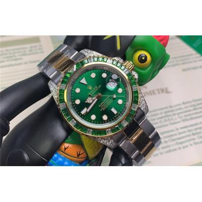 Replica Submariner A21J Automatic Movement Mens Watch Green Dial Oyster Bracelet Yellow Gold E245