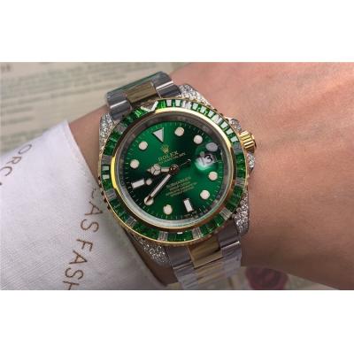 Replica Submariner A21J Automatic Movement Mens Watch Green Dial Oyster Bracelet Yellow Gold E245