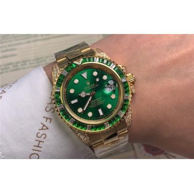 Replica Submariner A21J Automatic Movement Mens Watch Green Dial Oyster Bracelet Yellow Gold E245