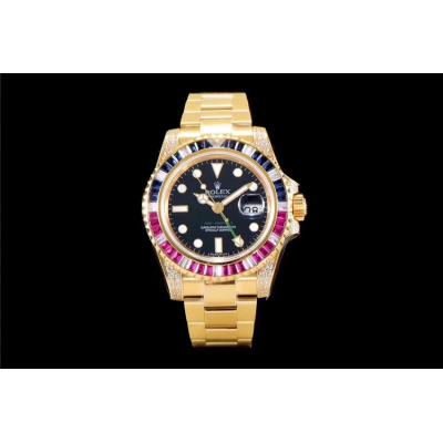 Replica GMT-Master A21j Automatic Movement Mens Watch Black Dial Oyster Bracelet Yellow Gold E247