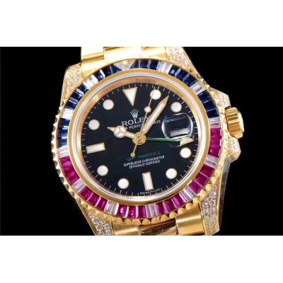 Replica GMT-Master A21j Automatic Movement Mens Watch Black Dial Oyster Bracelet Yellow Gold E247