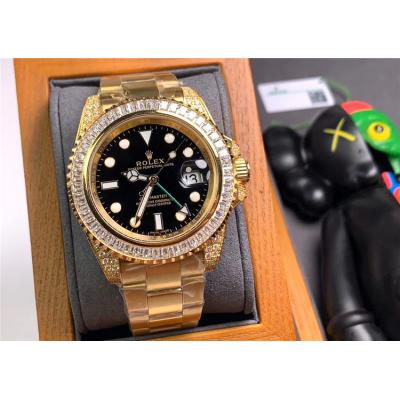 Replica GMT-Master A21j Automatic Movement Mens Watch Black Dial Oyster Bracelet Yellow Gold E271