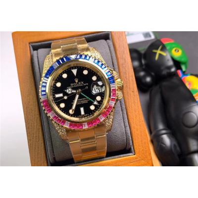 Replica GMT-Master A21j Automatic Movement Mens Watch Black Dial Oyster Bracelet Yellow Gold E271