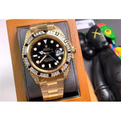 Replica GMT-Master A21j Automatic Movement Mens Watch Black Dial Oyster Bracelet Yellow Gold E271