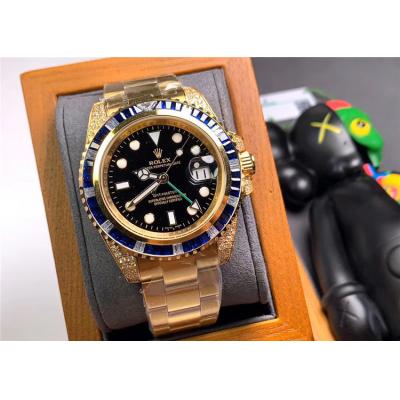 Replica GMT-Master A21j Automatic Movement Mens Watch Black Dial Oyster Bracelet Yellow Gold E271