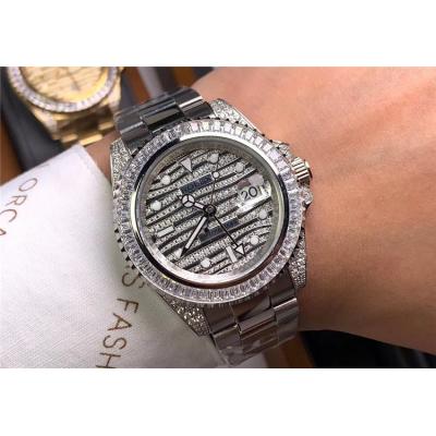 Replica GMT-Master A21j Automatic Movement Mens Watch Full Diamonds Dial Oyster Bracelet SS E273