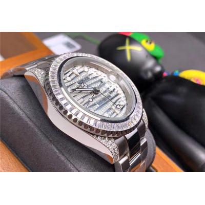 Replica GMT-Master A21j Automatic Movement Mens Watch Full Diamonds Dial Oyster Bracelet SS E273