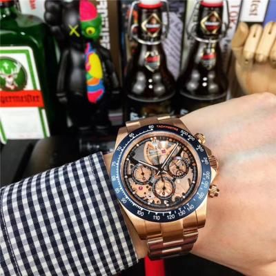 Replica Cosmograph Daytona Japan Quartz Chronograph Mens Watch Skeleton Dial Oyster Bracelet Rose Gold E276