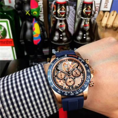 Replica Cosmograph Daytona Japan Quartz Chronograph Mens Watch Skeleton Dial Oyster Bracelet Rose Gold E276