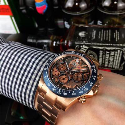 Replica Cosmograph Daytona Japan Quartz Chronograph Mens Watch Skeleton Dial Oyster Bracelet Rose Gold E276