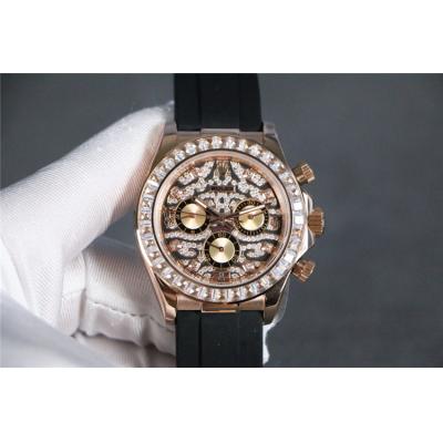 Replica Cosmograph Daytona A21j Automatic Mens Watch Full Diamonds Rubber Strap E279