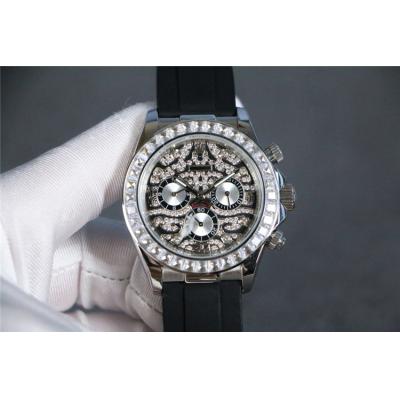 Replica Cosmograph Daytona A21j Automatic Mens Watch Full Diamonds Rubber Strap E279