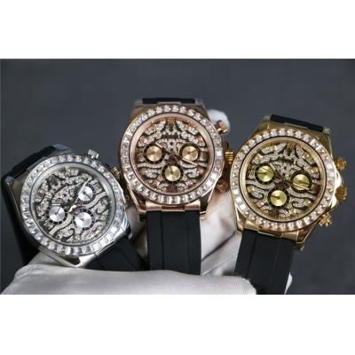 Replica Cosmograph Daytona A21j Automatic Mens Watch Full Diamonds Rubber Strap E279