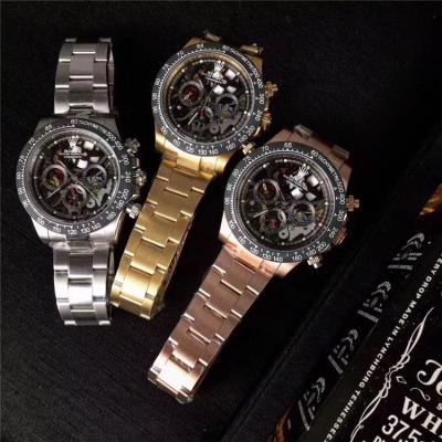 Replica Cosmograph Daytona A21j Automatic Movement Mens Watch Skeleton Dial Oyster Bracelet SS E288