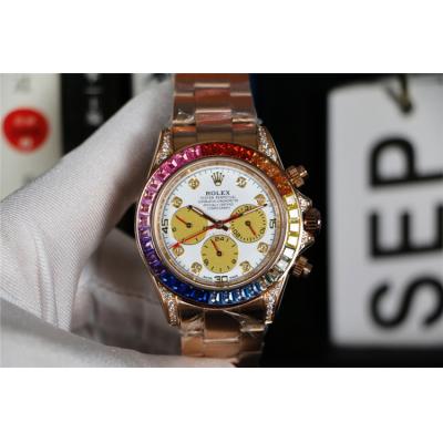 Replica Cosmograph Daytona A21j Automatic Movement Mens Watch White Dial Oyster Bracelet Rose Gold E292