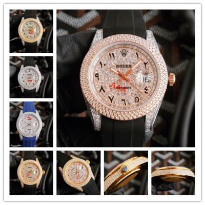 Replica Day-Date A21j Automatic Movement Mens Watch Full Diamonds Dial Rubber Strap E295