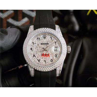 Replica Day-Date A21j Automatic Movement Mens Watch Full Diamonds Dial Rubber Strap E295