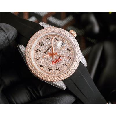 Replica Day-Date A21j Automatic Movement Mens Watch Full Diamonds Dial Rubber Strap E295