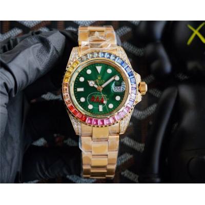 Replica Submariner A21j Automatic Movement Mens Watch Green Dial Oyster Bracelet Yellow Gold E304