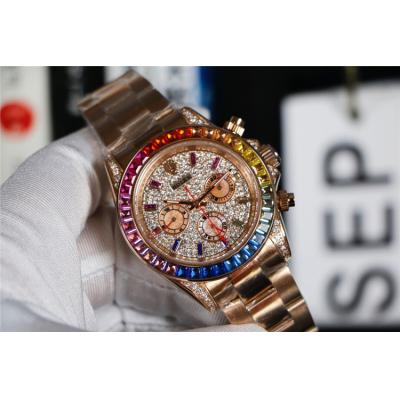 Replica Cosmograph Daytona A21j Automatic  Mens Watch Full Diamonds Dial Oyster Bracelet Yellow Gold E306