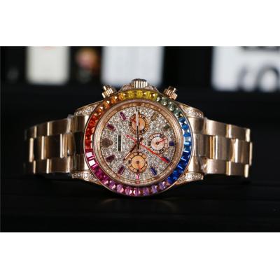 Replica Cosmograph Daytona A21j Automatic  Mens Watch Full Diamonds Dial Oyster Bracelet Yellow Gold E306