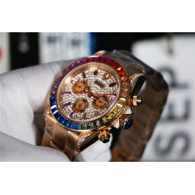 Replica Cosmograph Daytona A21j Automatic  Mens Watch Full Diamonds Dial Oyster Bracelet Yellow Gold E306