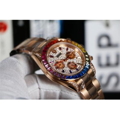 Replica Cosmograph Daytona A21j Automatic  Mens Watch Full Diamonds Dial Oyster Bracelet Yellow Gold E306