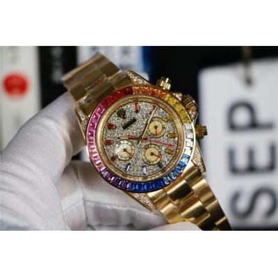 Replica Cosmograph Daytona A21j Automatic  Mens Watch Full Diamonds Dial Oyster Bracelet Yellow Gold E306